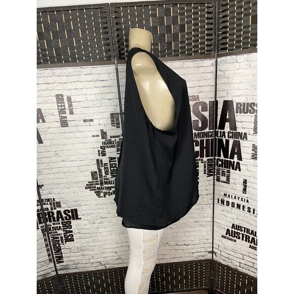 Whitney Port 24 Black Detail Zip Back Split Back Layered Hem Sleeveless Blouse - Picture 2 of 5